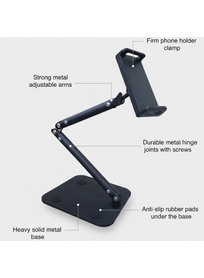 طلال حامل هاتف معدني شديد التحمل، قابل للتعديل والطي، ذراع طويل مرن، حامل هاتف مكتبي، حامل بمشبك، حامل آيفون، حامل هاتف محمول، حامل كاميرا وثائق، حامل ألومنيوم عالمي مرن قابل للدوران 360 درجة - Image 3